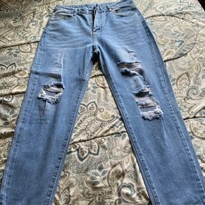 Ripped Straight Leg Blue Jeans